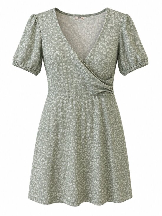 Ardene Dresses & Skirts - 🌷 2/15 Ardene Sage Green Floral Faux Wrap Mini Dress Size XL
